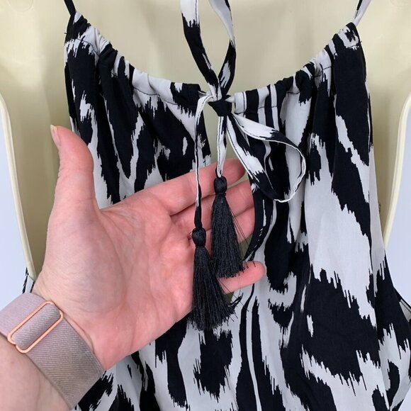 Athleta Ikat Bloom maxi dress black white Faux wrap skirt tulip halter Medium - Picture 4 of 5